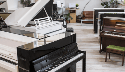 Pianos inside the Feurich Showroom