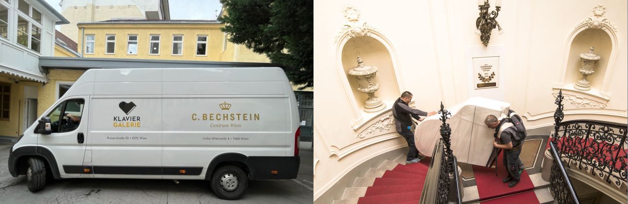 Piano transport of a grand piano to the first floor in Vienna